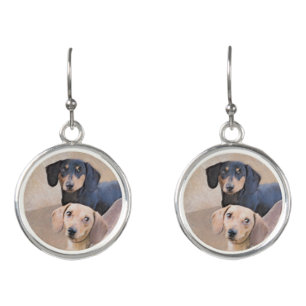 Dachshund (Smooth) Painting - Original Dog Art Earrings