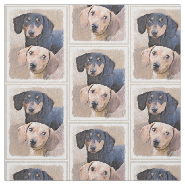 Dachshund (Smooth) Painting - Original Dog Art Fabric (Swatch)