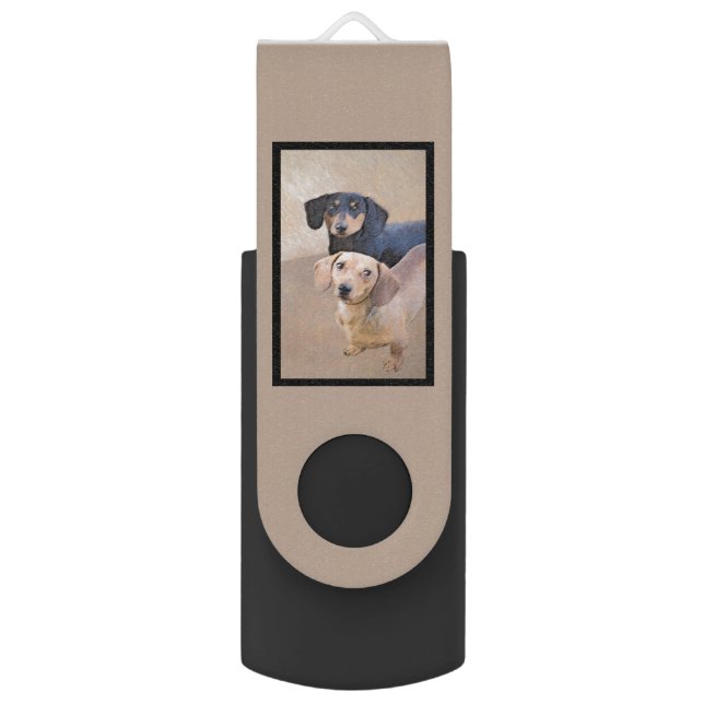 Dachshund (Smooth) Painting - Original Dog Art Flash Drive (Back (Vertical))