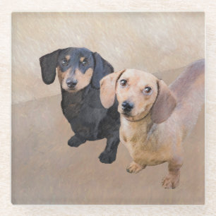 Dachshund (Smooth) Painting - Original Dog Art Glass Coaster