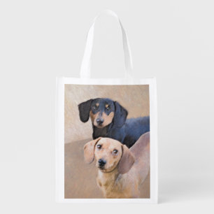 Dachshund (Smooth) Painting - Original Dog Art Grocery Bag