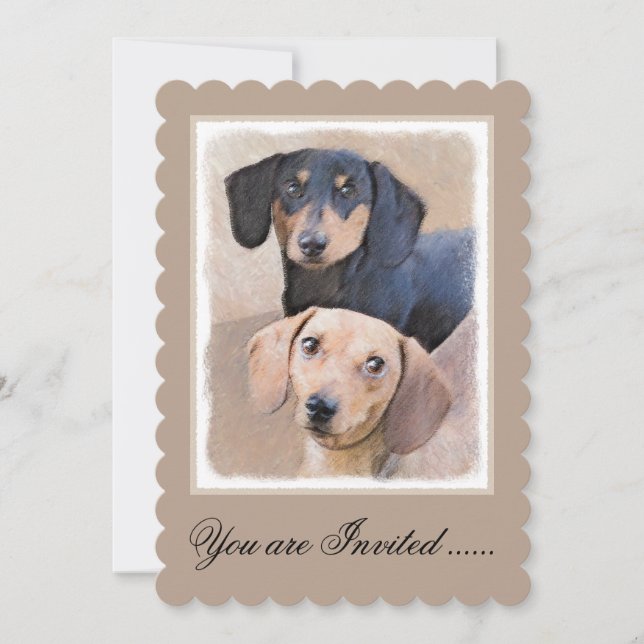 Dachshund (Smooth) Painting - Original Dog Art Invitation (Front)