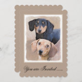 Dachshund (Smooth) Painting - Original Dog Art Invitation (Front/Back)