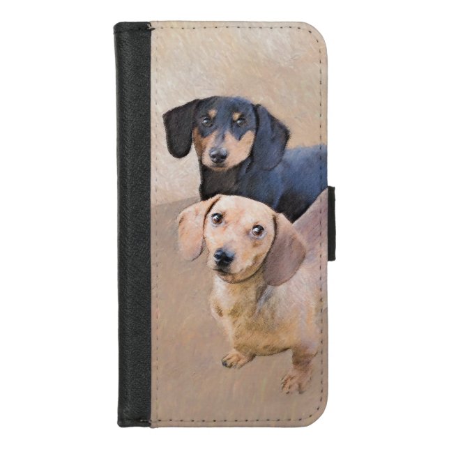 Dachshund (Smooth) Painting - Original Dog Art iPhone Wallet Case (Front)