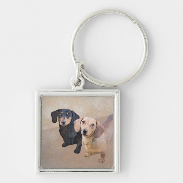 Dachshund (Smooth) Painting - Original Dog Art Keychain (Front)