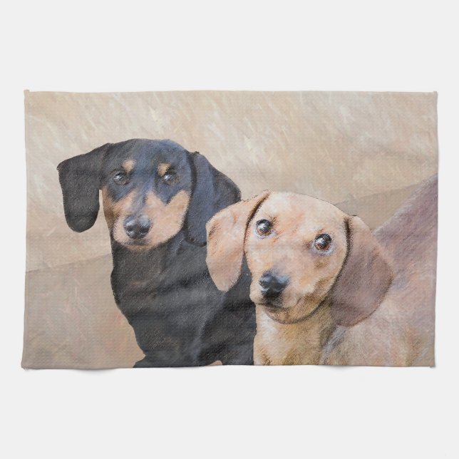 Dachshund (Smooth) Painting - Original Dog Art Kitchen Towel (Horizontal)