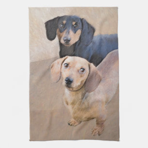 Dachshund (Smooth) Painting - Original Dog Art Kitchen Towel