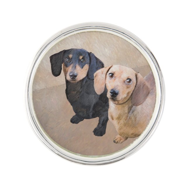 Dachshund (Smooth) Painting - Original Dog Art Lapel Pin (Front)