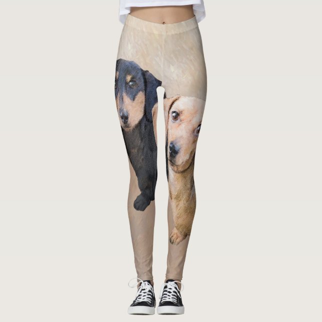 Dachshund (Smooth) Painting - Original Dog Art Leggings (Front)