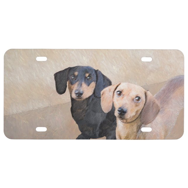 Dachshund (Smooth) Painting - Original Dog Art License Plate (Front)