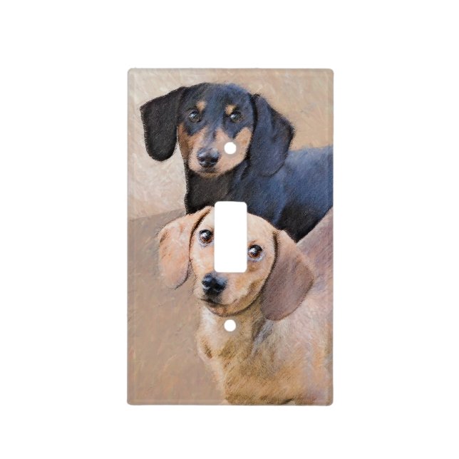Dachshund (Smooth) Painting - Original Dog Art Light Switch Cover (Front)