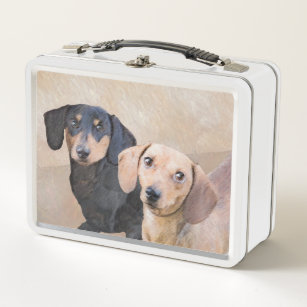 Dachshund (Smooth) Painting - Original Dog Art Metal Lunch Box