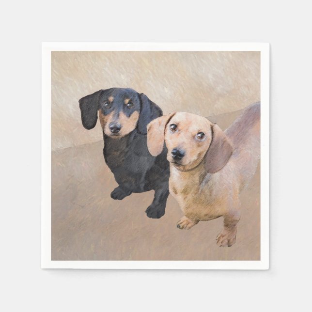 Dachshund (Smooth) Painting - Original Dog Art Napkins (Front)