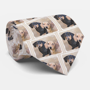 Dachshund (Smooth) Painting - Original Dog Art Neck Tie