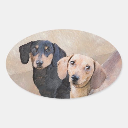 Dachshund Smooth Painting _ Original Dog Art Oval Sticker