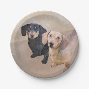 Dachshund (Smooth) Painting - Original Dog Art Paper Plates