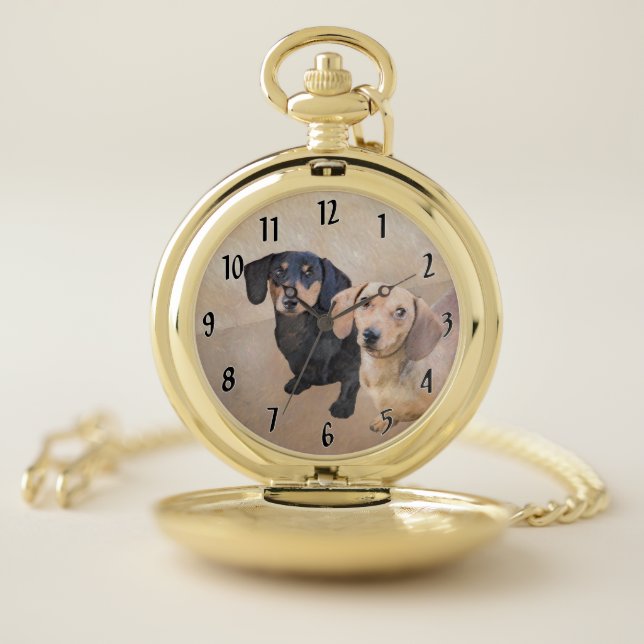 Dachshund (Smooth) Painting - Original Dog Art Pocket Watch (Inside)