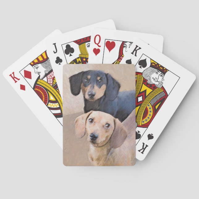 Dachshund (Smooth) Painting - Original Dog Art Poker Cards (Back)