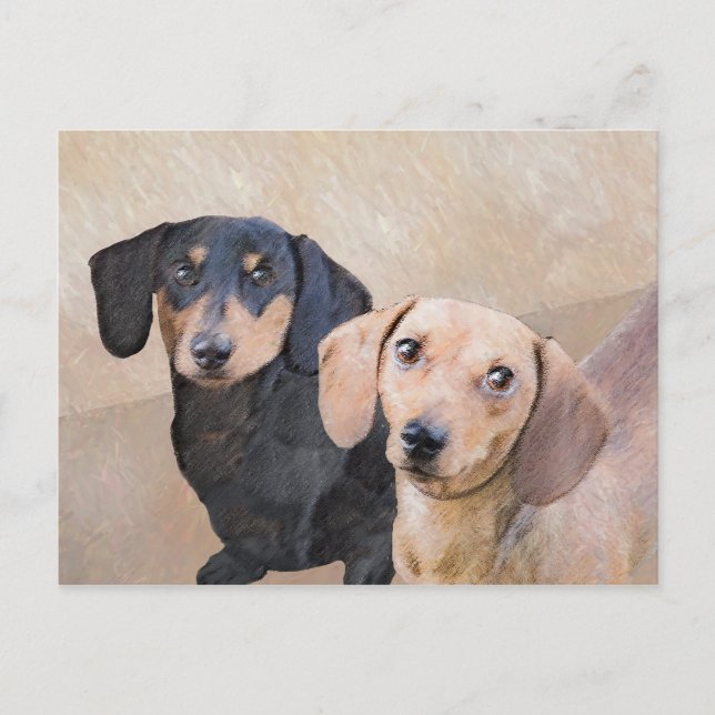 Dachshund (Smooth) Painting - Original Dog Art Postcard (Front)