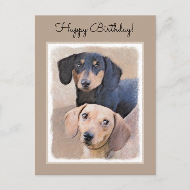 Dachshund (Smooth) Painting - Original Dog Art Postcard (Front)
