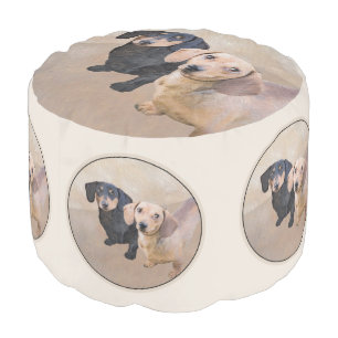 Dachshund (Smooth) Painting - Original Dog Art Pouf