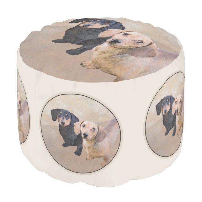 Dachshund (Smooth) Painting - Original Dog Art Pouf (Angled Back)