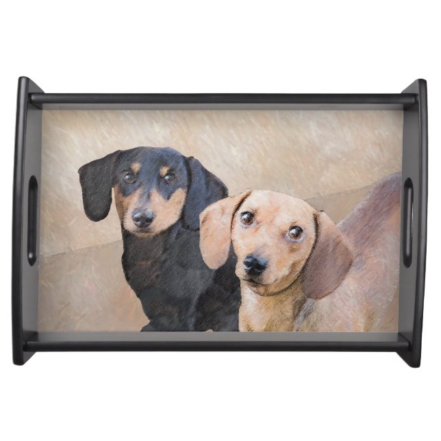 Dachshund (Smooth) Painting - Original Dog Art Serving Tray (Front)