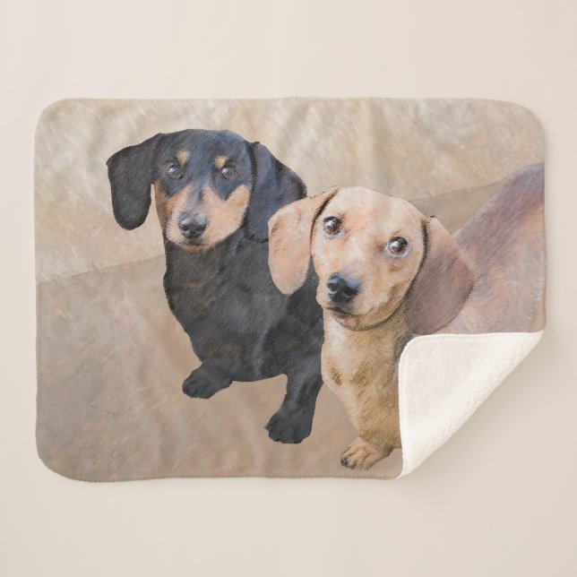 Dachshund (Smooth) Painting - Original Dog Art Sherpa Blanket (Front (Horizontal))