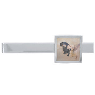 Dachshund (Smooth) Painting - Original Dog Art Silver Finish Tie Bar