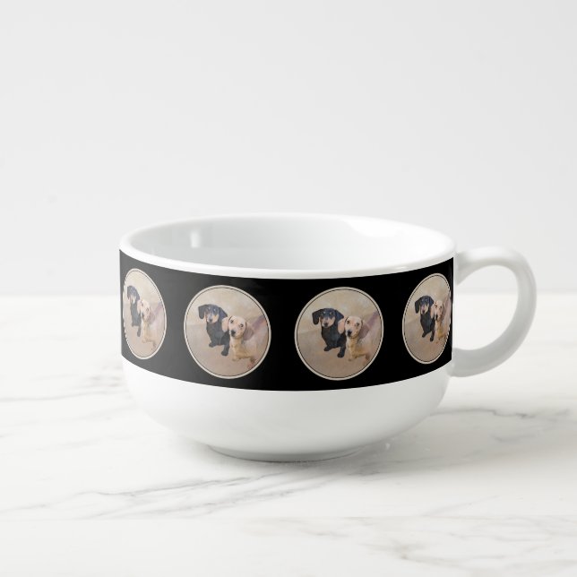 Dachshund (Smooth) Painting - Original Dog Art Soup Mug (Left)