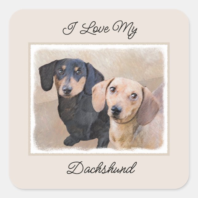 Dachshund (Smooth) Painting - Original Dog Art Square Sticker (Front)