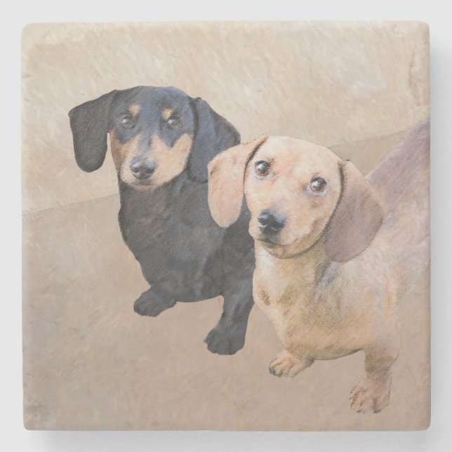 Dachshund (Smooth) Painting - Original Dog Art Stone Coaster (Front)