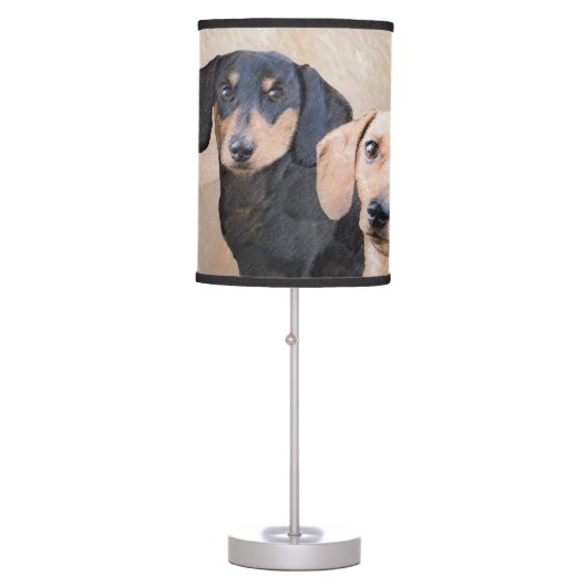 Dachshund (Smooth) Painting - Original Dog Art Table Lamp (Front)