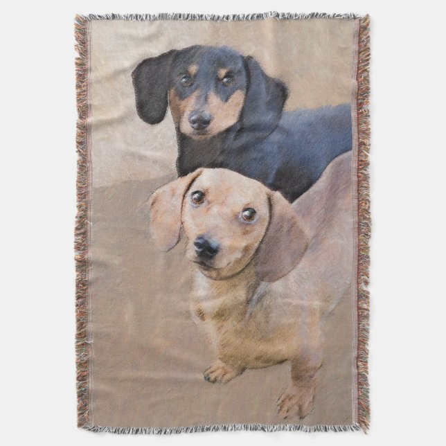 Dachshund (Smooth) Painting - Original Dog Art Throw Blanket (Front Vertical)