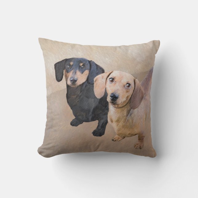 Dachshund (Smooth) Painting - Original Dog Art Throw Pillow (Front)