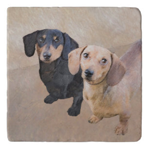 Dachshund (Smooth) Painting - Original Dog Art Trivet