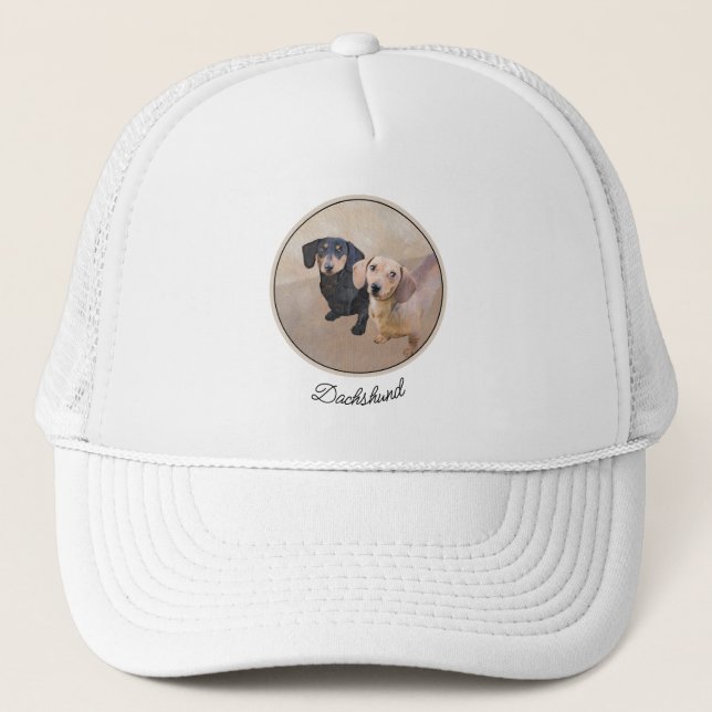 Dachshund (Smooth) Painting - Original Dog Art Trucker Hat (Front)