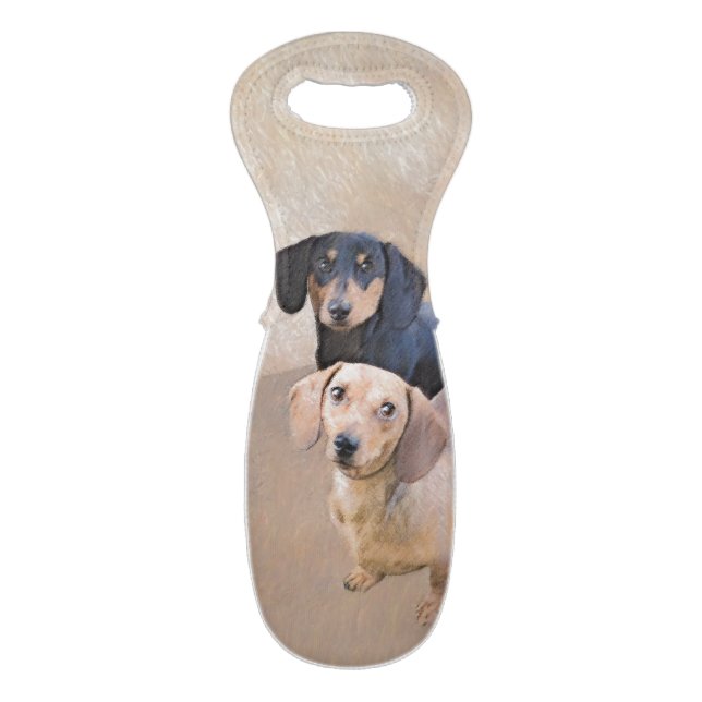 Dachshund (Smooth) Painting - Original Dog Art Wine Bag (Front Flat)