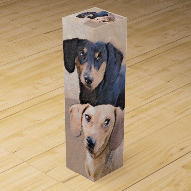 Dachshund (Smooth) Painting - Original Dog Art Wine Box (Front)