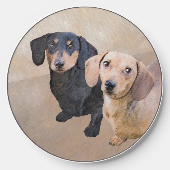Dachshund (Smooth) Painting - Original Dog Art Wireless Charger (Front)