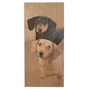 Dachshund (Smooth) Painting - Original Dog Art Wood Flash Drive