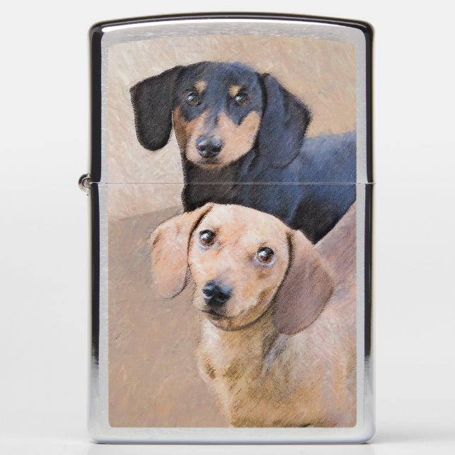 Dachshund (Smooth) Painting - Original Dog Art Zippo Lighter (Front)