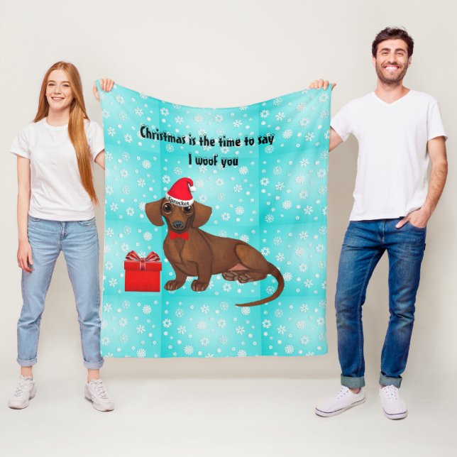Dachshund Snow Flake Christmas Fleece Blanket (In Situ)