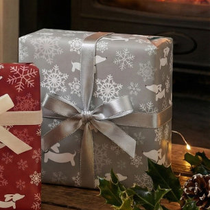 Dachshund Snowflakes Silver Christmas Gift Wrap