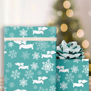 Dachshund Snowflakes Teal Christmas Gift Wrap