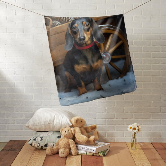 Dachshund Snowy Sleigh Christmas Decor Baby Blanket (In Situ)