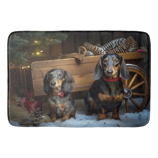 Dachshund Snowy Sleigh Christmas Decor Bath Mat (Front)