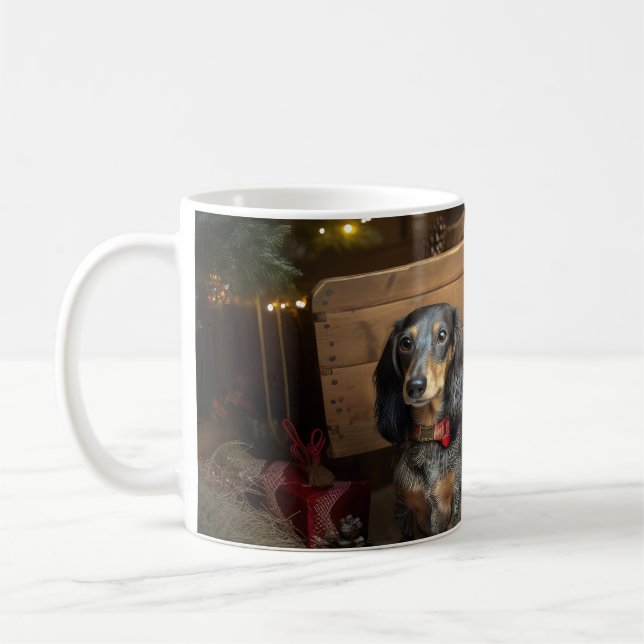 Dachshund Snowy Sleigh Christmas Decor Coffee Mug (Left)