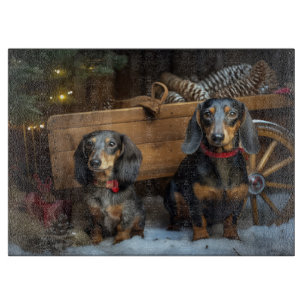 Dachshund Snowy Sleigh Christmas Decor Cutting Board