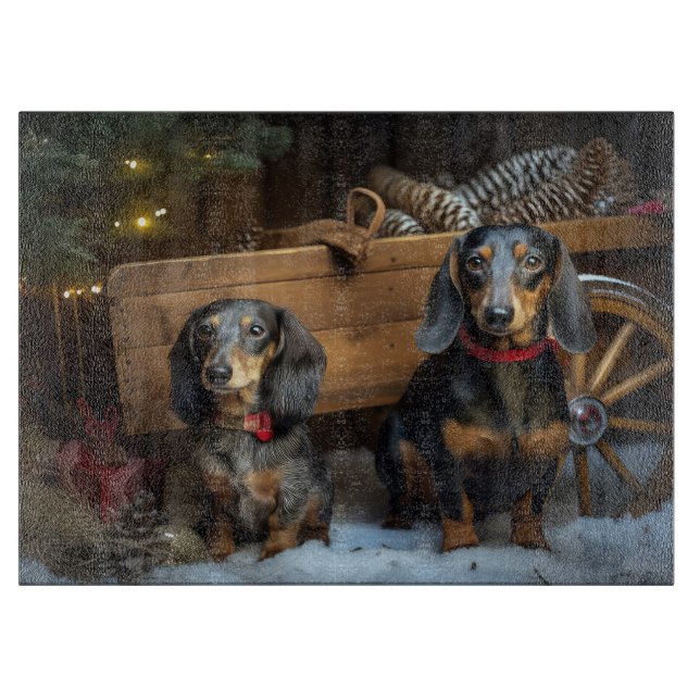 Dachshund Snowy Sleigh Christmas Decor Cutting Board (Front)